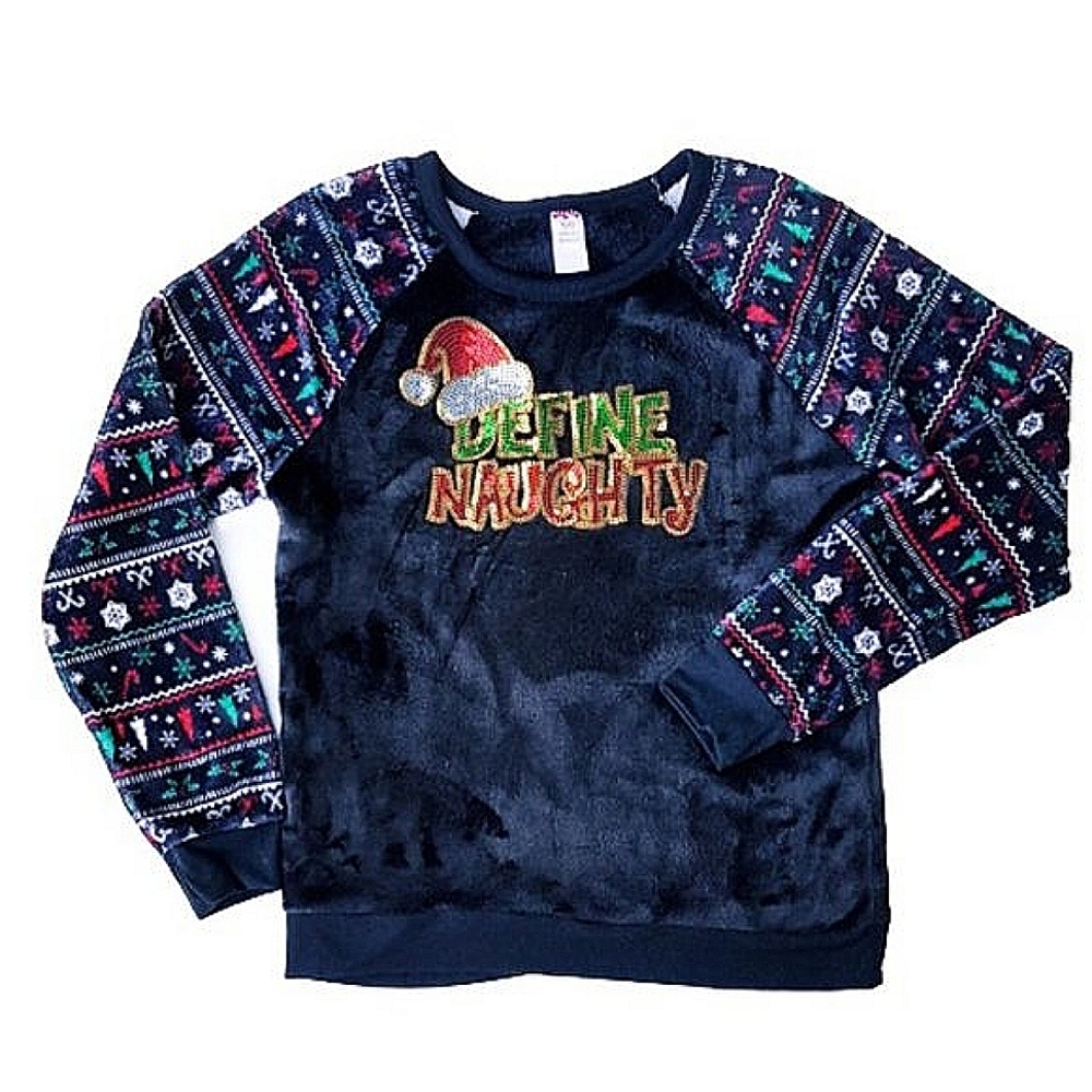 Christmas Velour Define Naughty Long Sleeve Top
